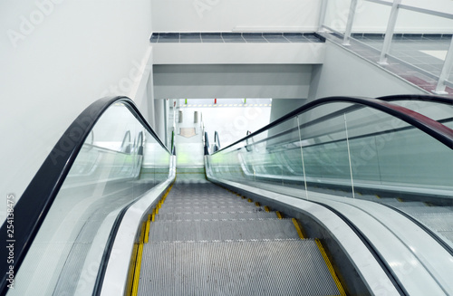 Modern luxury escalators with staircase at airport