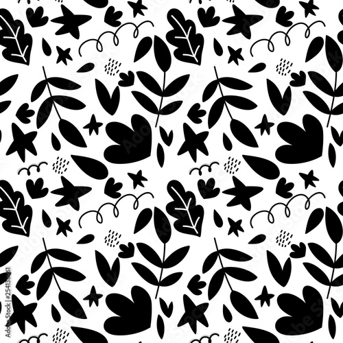Floral elements seamless pattern in scandinavian style. Sketch for wrapping paper, texture.
