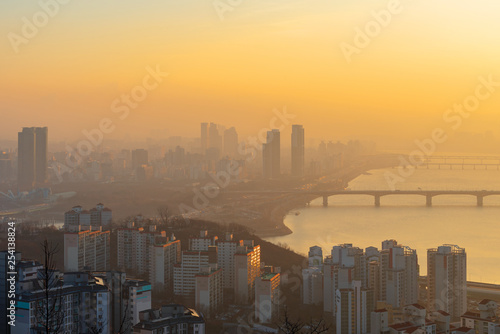 Sunrise of Seoul City,South Korea.dust Pm