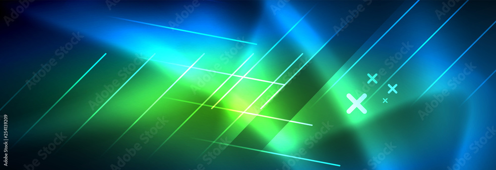 Naklejka premium Neon glowing techno lines, hi-tech futuristic abstract background template with lines