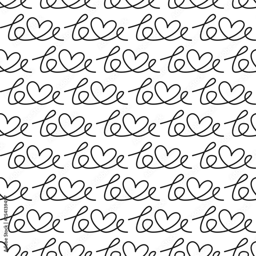 Seamless pattern with line art lettering with word 