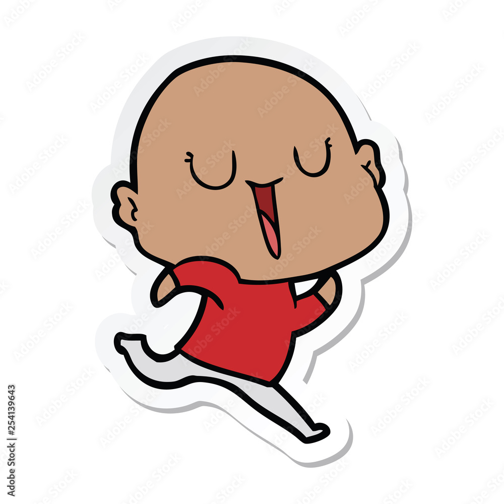 sticker of a happy cartoon bald man sticker of a happy cartoon bald man