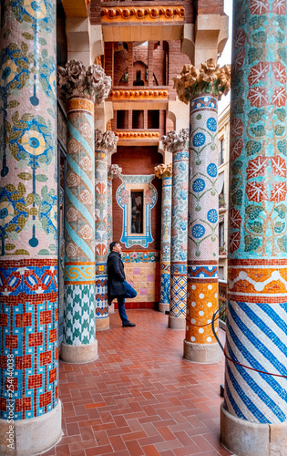 Photography balcony of columns of the palace of Catalan music in the city of Barcelona