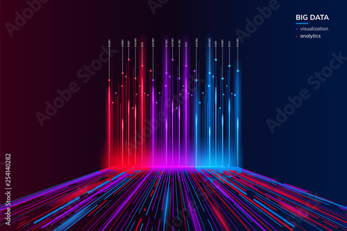 Big data visualization background. Computer analysis technology concept. Abstract visual bigdata flow. Information behavior or futuristic geometric wallpaper. Science and analyze backdrop
