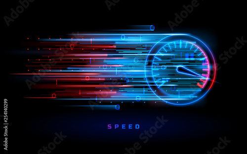 Download progress bar or round indicator of web speed. Sport car speedometer for hud background. Gauge control with numbers for speed measurement. Analog tachometer, high performance theme photo
