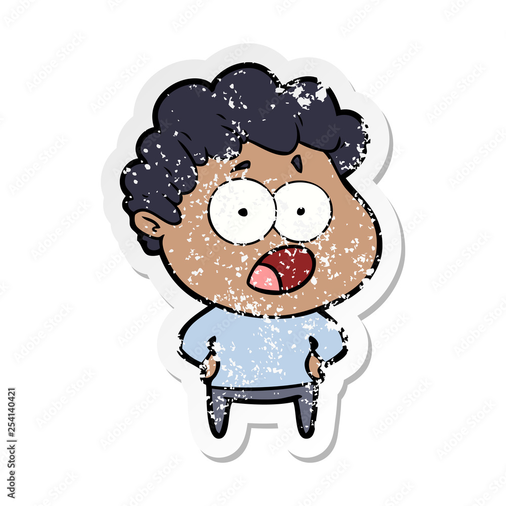 distressed sticker of a cartoon shocked man distressed sticker of a cartoon shocked man