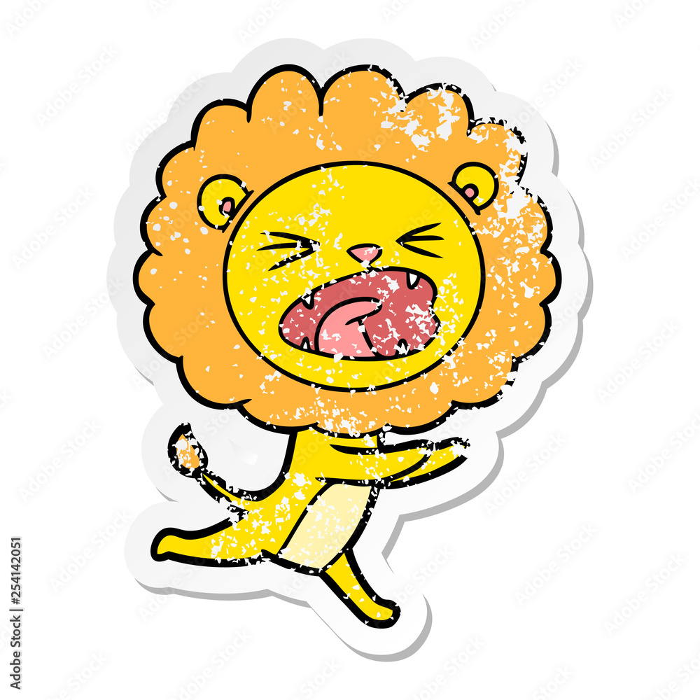 distressed sticker of a cartoon running lion distressed sticker of a cartoon running lion