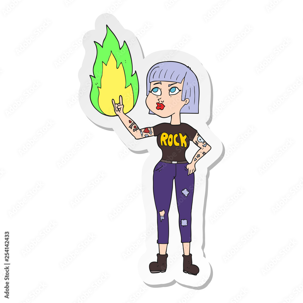 sticker of a cartoon rock girl sticker of a cartoon rock girl