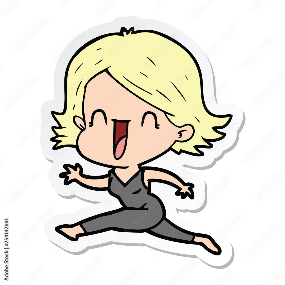 sticker of a cartoon happy woman sticker of a cartoon happy woman