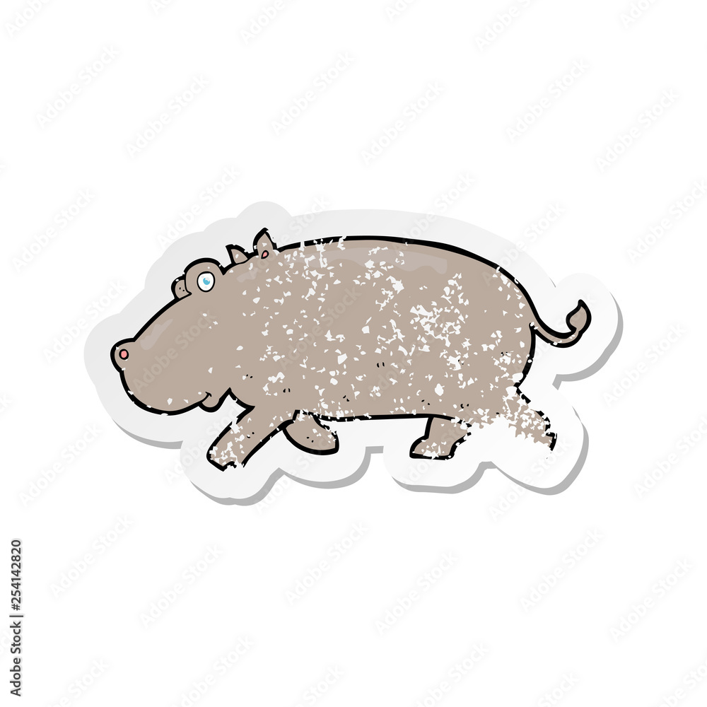retro distressed sticker of a cartoon hippopotamus retro distressed sticker of a cartoon hippopotamus