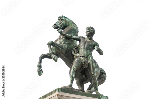 Horse tamer statue isolated on white background