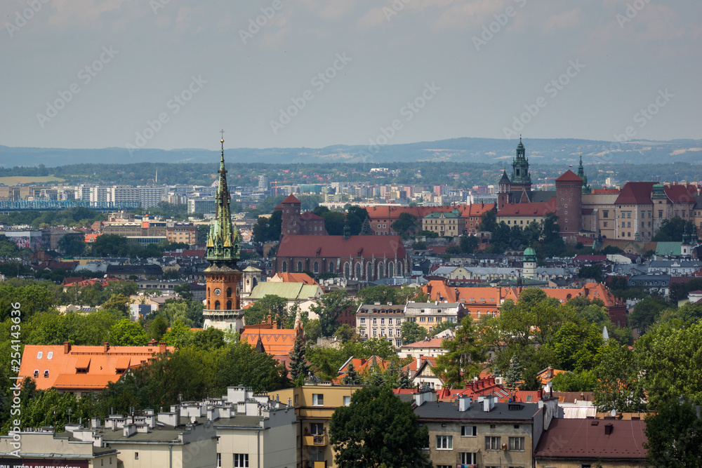 View from Krakus mound on the Cracow city, Malopolska, Poland