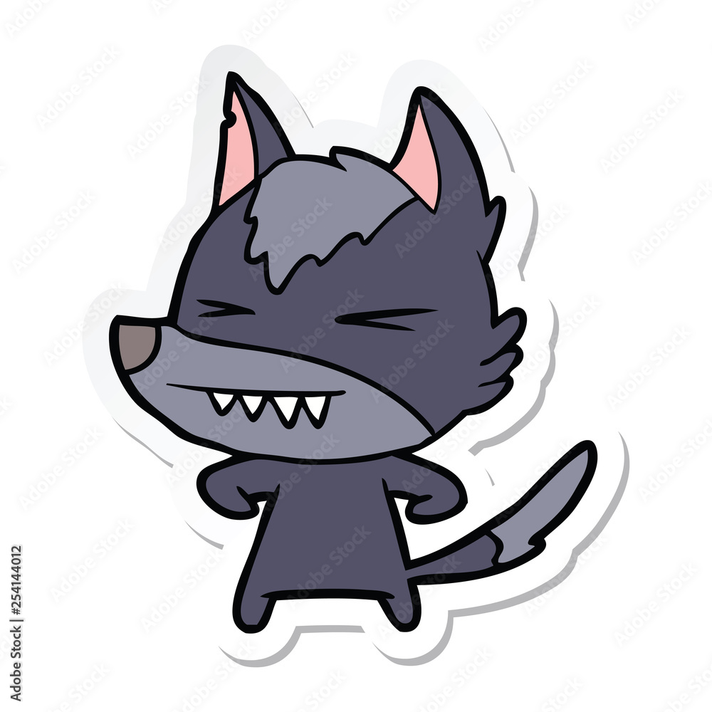 sticker of a angry wolf cartoon sticker of a angry wolf cartoon