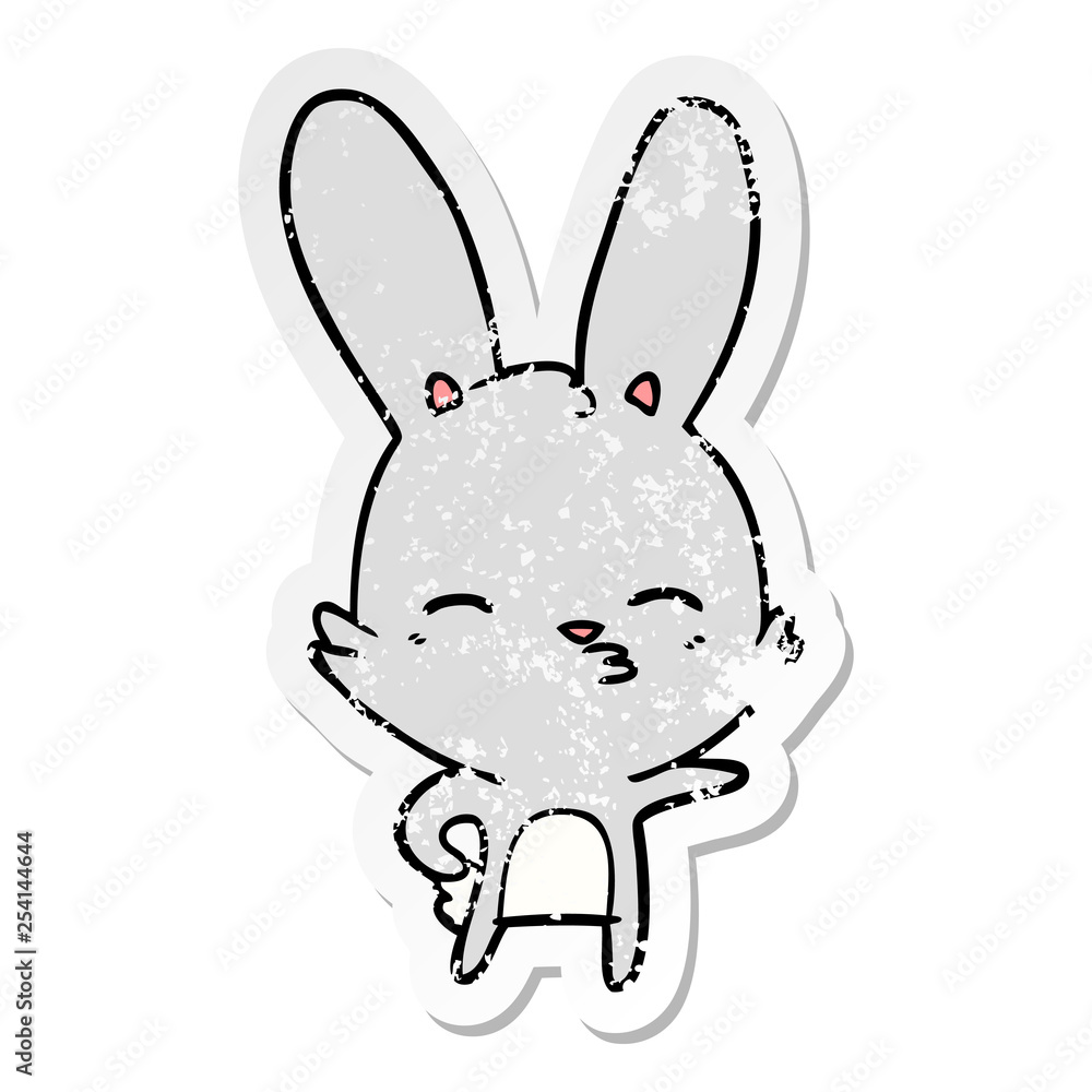 distressed sticker of a curious bunny cartoon distressed sticker of a curious bunny cartoon