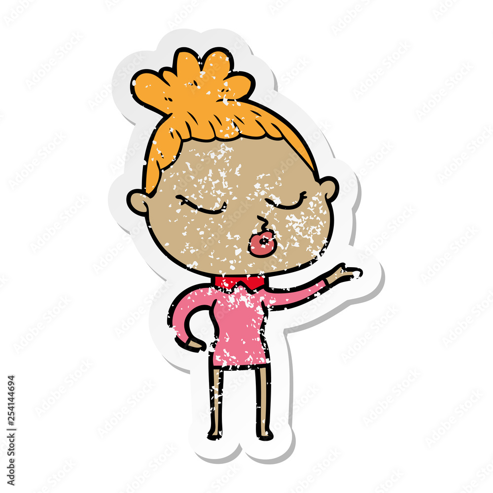 distressed sticker of a cartoon calm woman distressed sticker of a cartoon calm woman