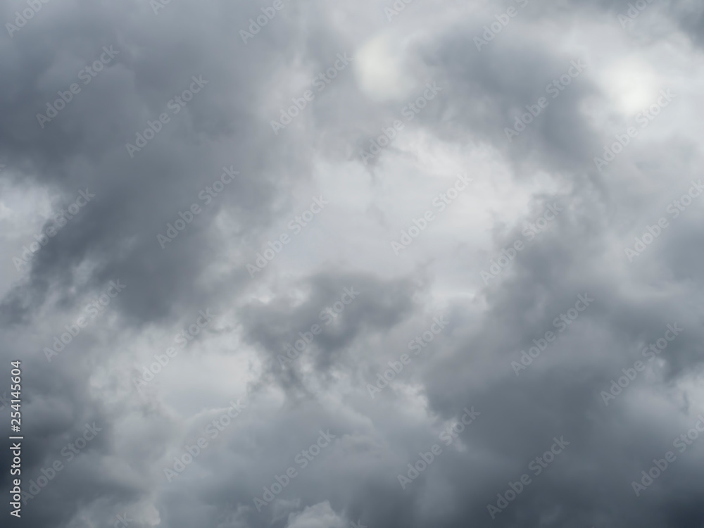 Grey sky, cloudy background, changeable weather natural clouds. Overcast but beautiful, dramatic sky effect.