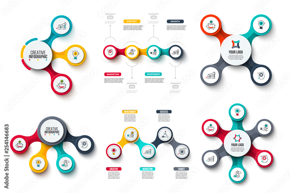 Vector circles infographic set. Business diagrams with 3, 4, 5 and 6 step and options. Presentation design. Vector circles infographic set. Business diagrams with 3, 4, 5 and 6 step and options. Presentation design.