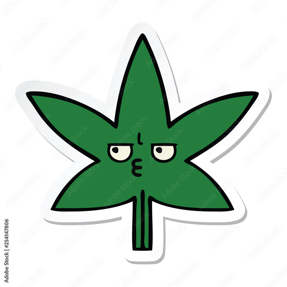 sticker of a cute cartoon marijuana leaf sticker of a cute cartoon marijuana leaf