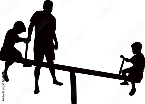 father and boys at park, silhouette vector