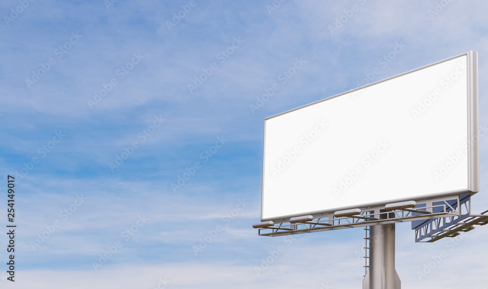 3D rendering of blank billboard (empty advertisement) with clouds. Empty mockup template 3D rendering of blank billboard (empty advertisement) with clouds. Empty mockup template
