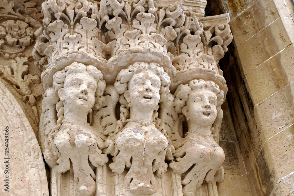 Details of the baroque that can be admired in the city of Lecce in Apulia Italy