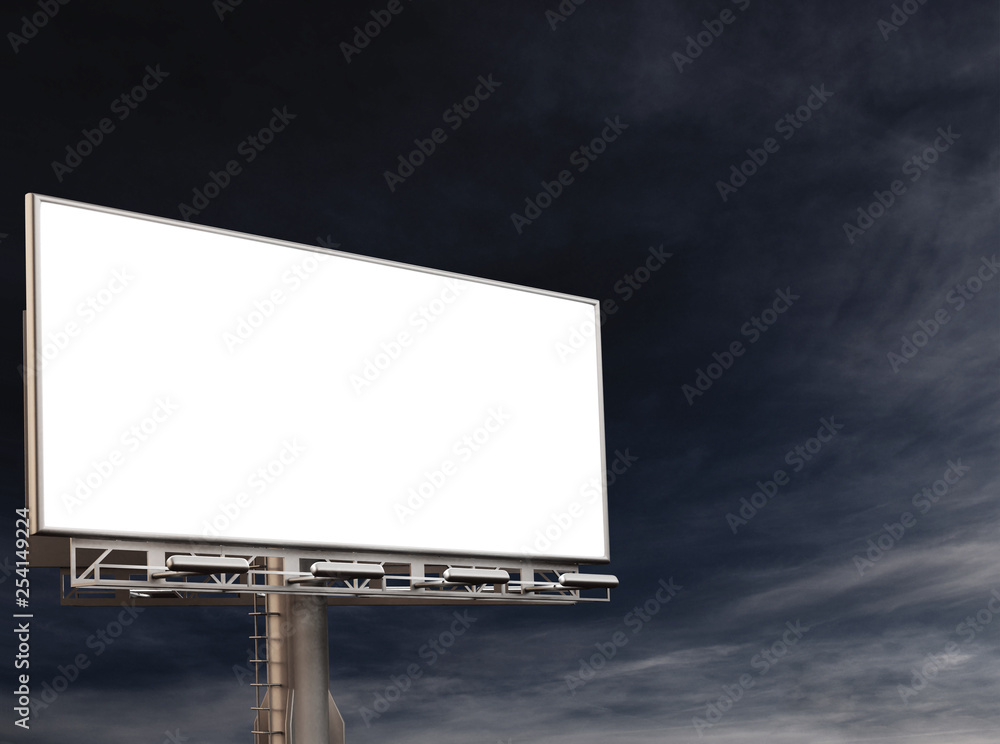 Obraz premium 3D rendering of blank billboard (empty advertisement) with clouds. Empty mockup template