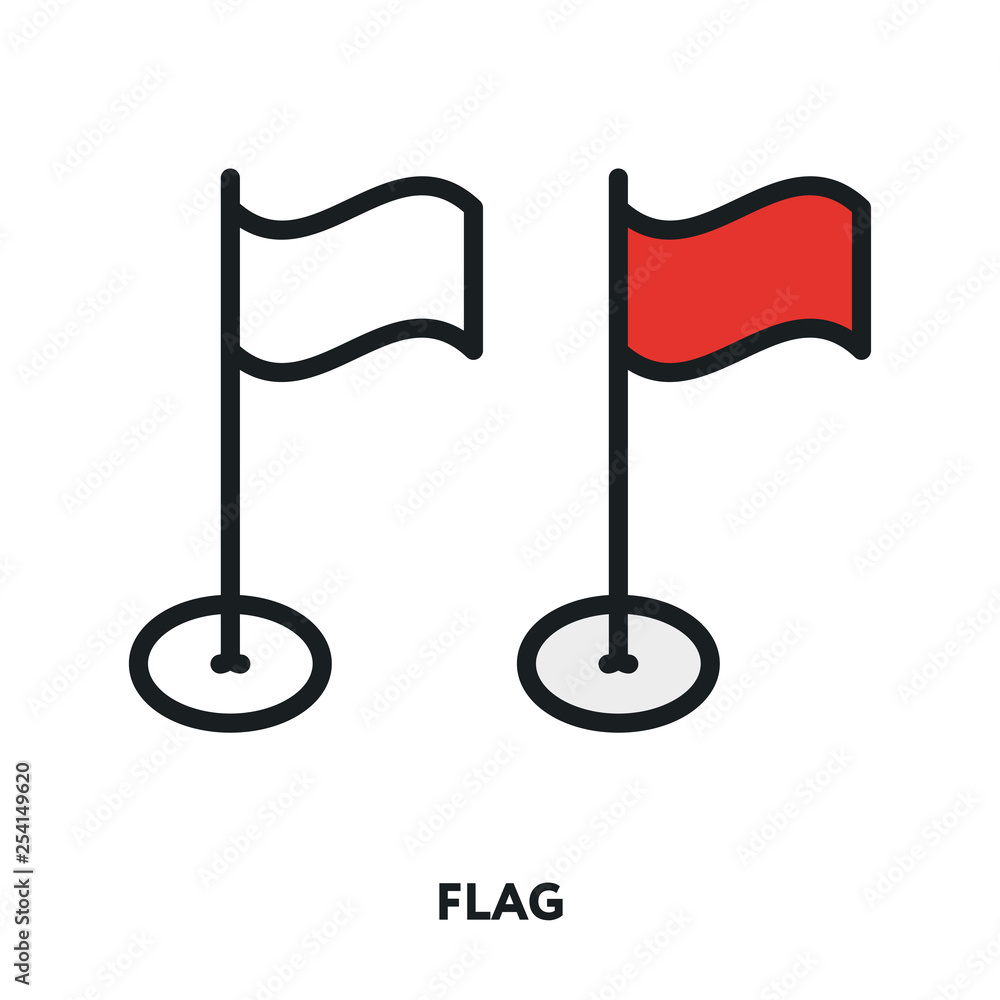 Isometric Flag Flagpole Vector Flat Line Stroke Icon. Isometric Flag Flagpole Vector Flat Line Stroke Icon.