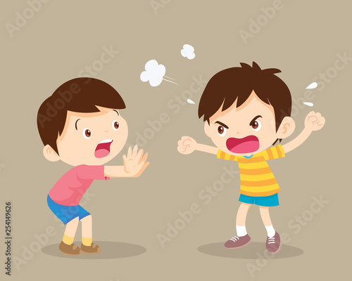angry boy shouting and action to friend