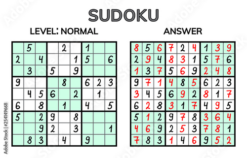 Sudoku. Kids and adult mathematical mosaic. Magic square. Logic puzzle game. Digital rebus.