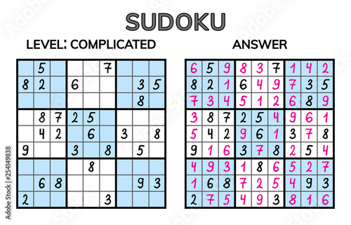 Sudoku. Kids and adult mathematical mosaic. Magic square. Logic puzzle game. Digital rebus.
