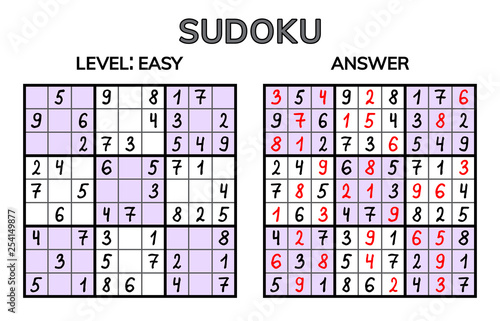 Sudoku. Kids and adult mathematical mosaic. Magic square. Logic puzzle game. Digital rebus.