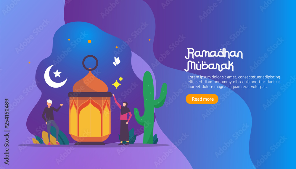 happy ramadan mubarak greeting concept with people character for web landing page template, banner, presentation, social, and print media. islamic eid fitr or adha flat design vector illustration happy ramadan mubarak greeting concept with people character for web landing page template, banner, presentation, social, and print media. islamic eid fitr or adha flat design vector illustration