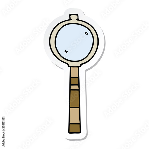sticker of a quirky hand drawn cartoon magnifying glass