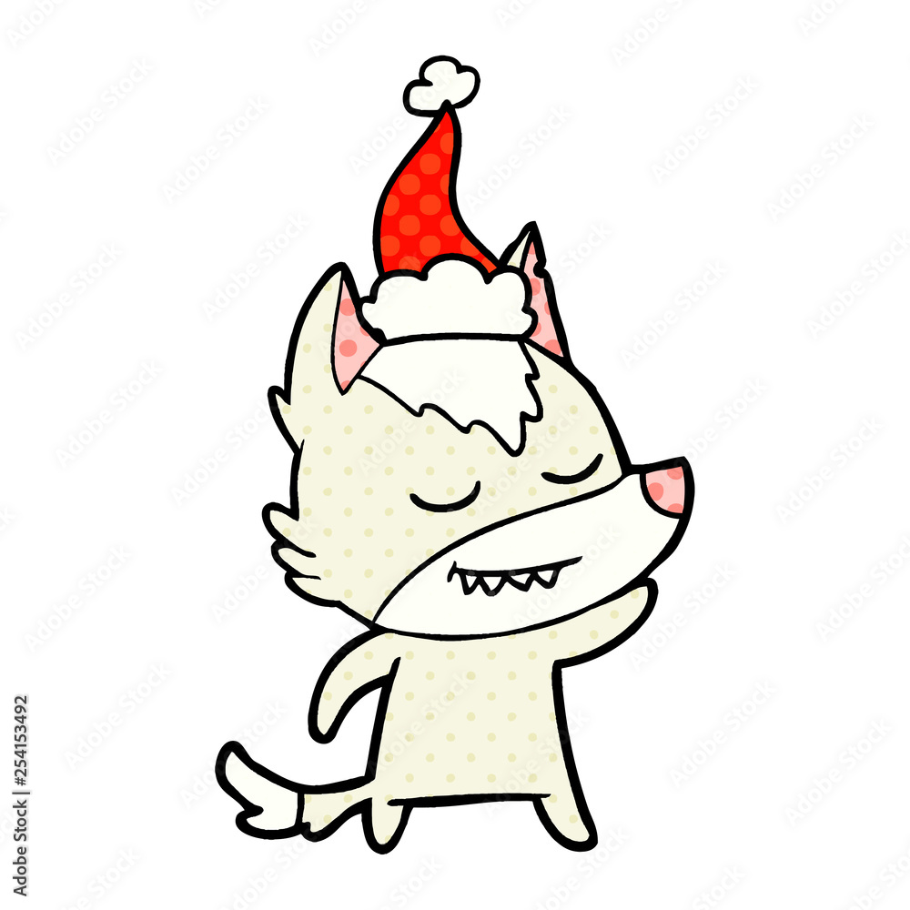 friendly comic book style illustration of a wolf wearing santa hat friendly comic book style illustration of a wolf wearing santa hat