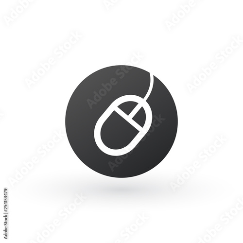 computer mouse icon on roun...