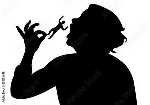 woman angry with men, symbol, eating man head silhouette vector