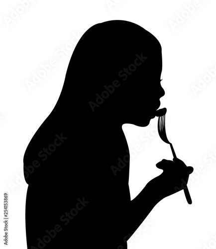 gilr eating, head silhouette vector