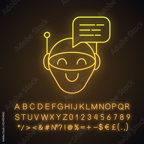 Chatbot message neon light icon