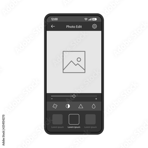 Photo editing smartphone app vector template