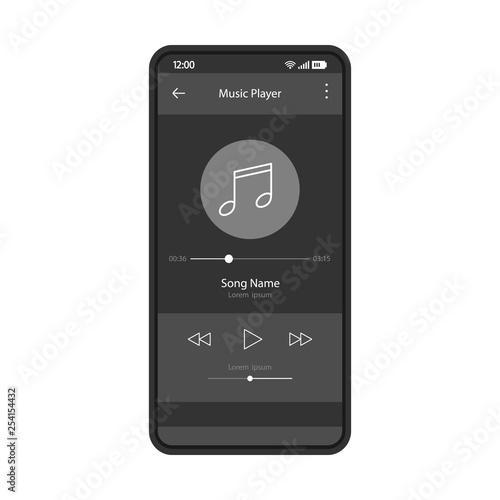 Music player app interface vector color template