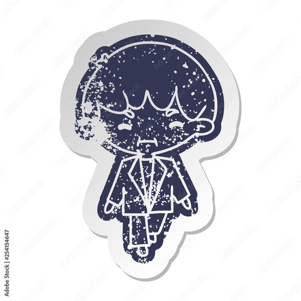 distressed old sticker kawaii cute boy in suit distressed old sticker kawaii cute boy in suit