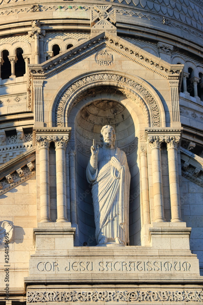 Statue of the sacred heart of Jesus at the Basilica of the Sacred Heart, Paris in France