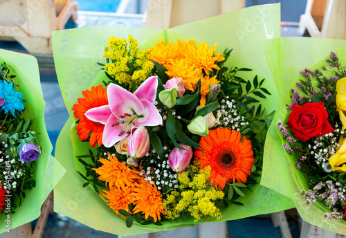 a bouquet of flowers on the market photo