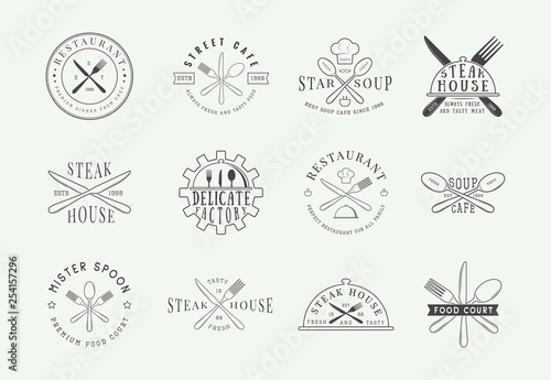 Set of vintage restaurant logo, badge and emblem. Graphic Art. Vector Illustration.