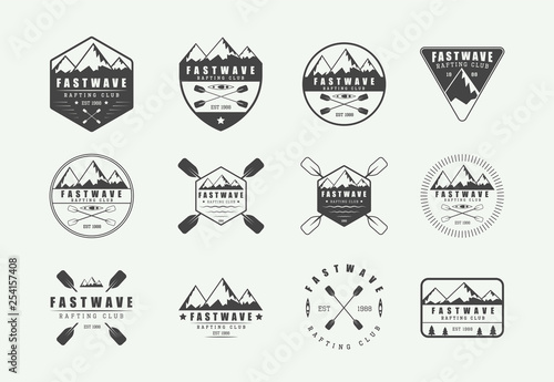 Set of vintage rafting logo, labels and badges. Graphic Art. Vector illustration.