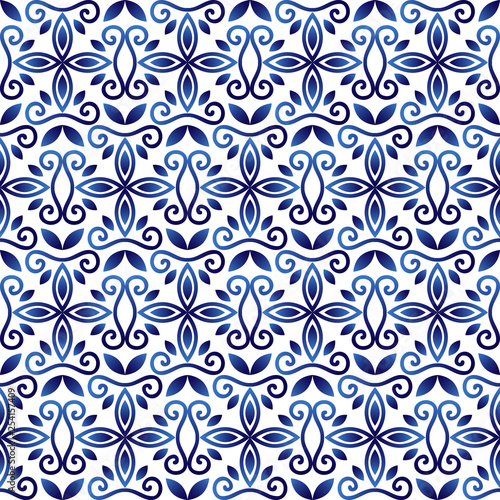 Ceramic tile pattern. Islamic, indian, arabic motifs. Damask seamless pattern. Porcelain ethnic bohemian background. Abstract flower. Print for fabric and paper