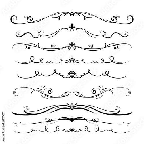 Hand drawn vector vintage swirl borders frames set