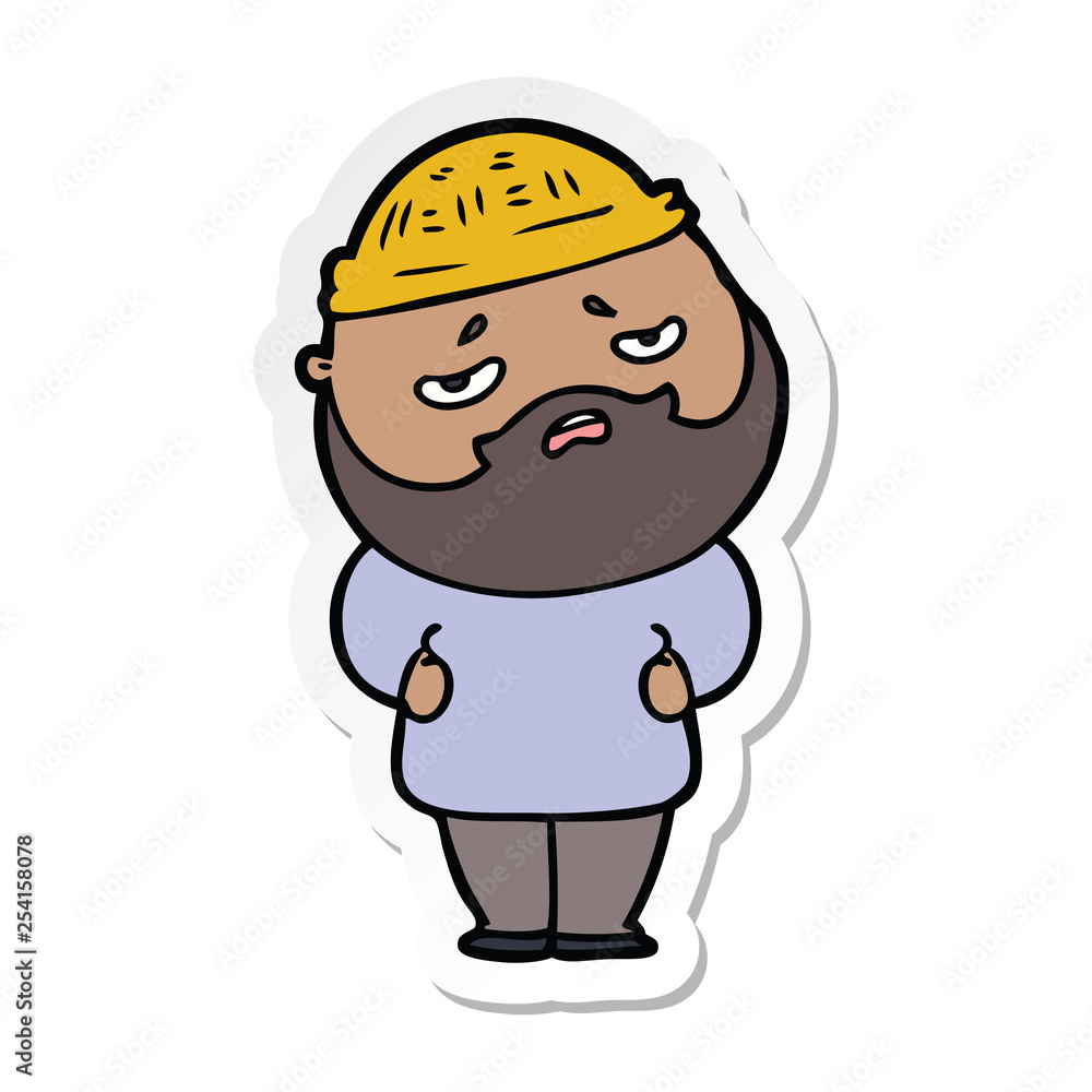 sticker of a cartoon worried man with beard sticker of a cartoon worried man with beard