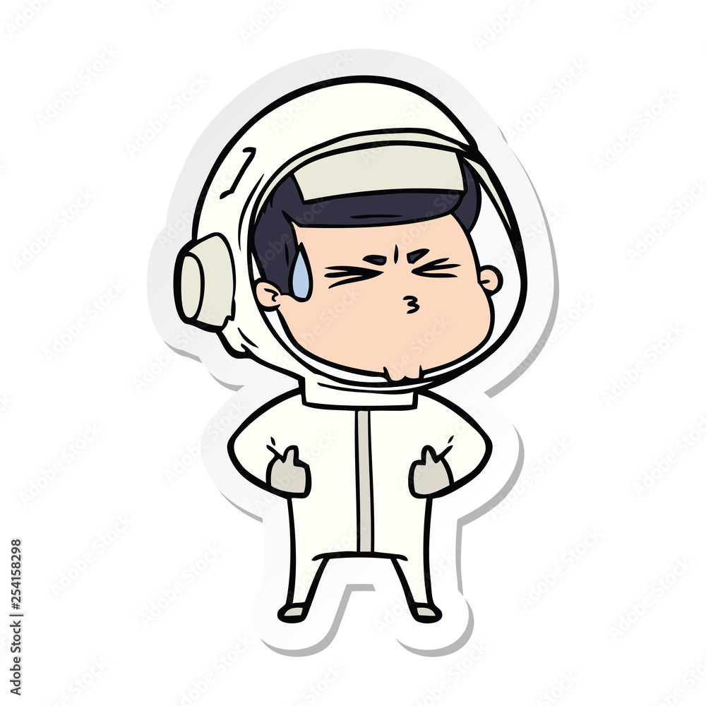 sticker of a cartoon stressed astronaut sticker of a cartoon stressed astronaut