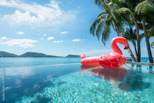  exterior swimming pool  ,floating swan  with blue sky of ocean 